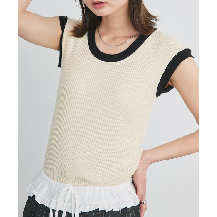 バイカラーフレンチスリーブニット | ad thie | 詳細画像14 