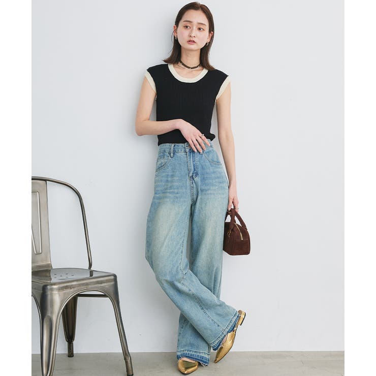 バイカラーフレンチスリーブニット | ad thie | 詳細画像2 