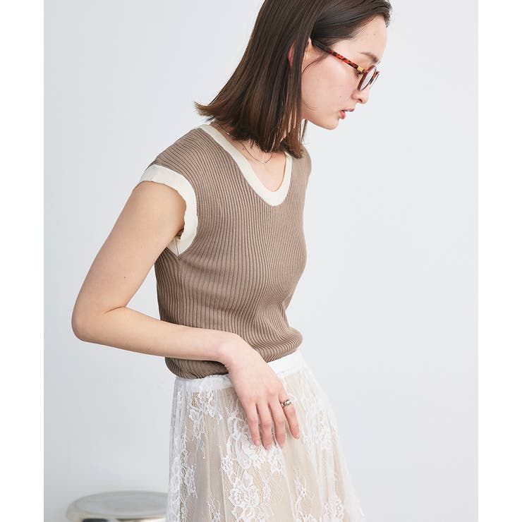 バイカラーフレンチスリーブニット | ad thie | 詳細画像29 