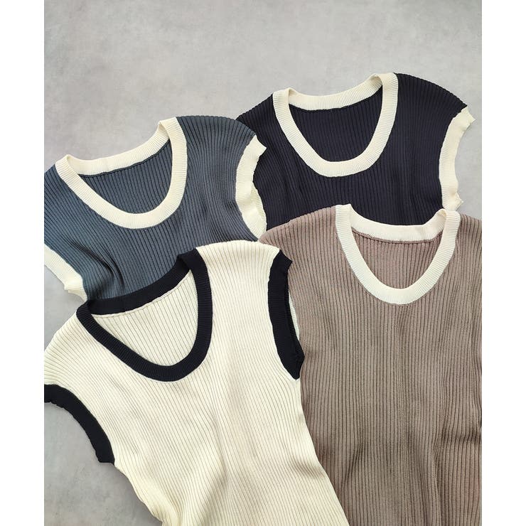 バイカラーフレンチスリーブニット | ad thie | 詳細画像31 