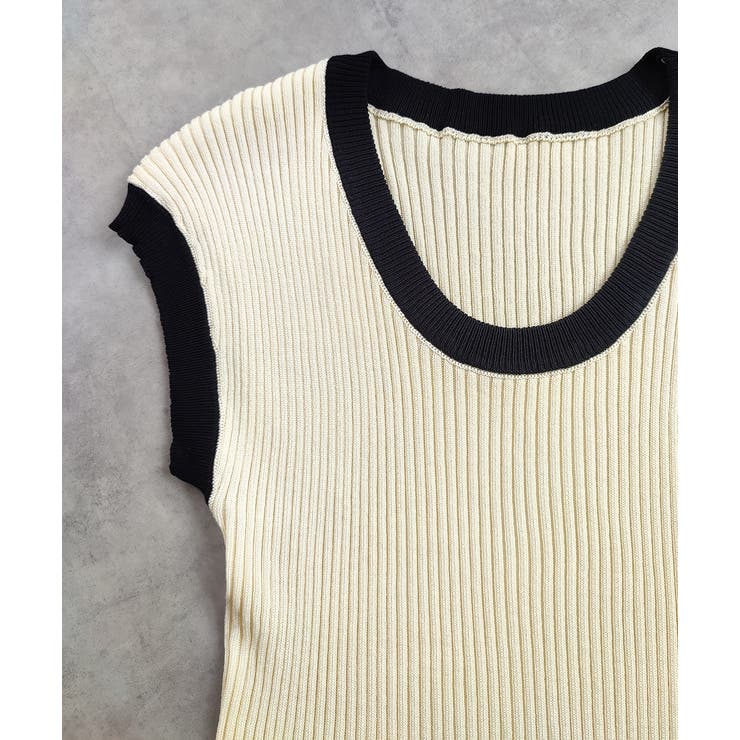 バイカラーフレンチスリーブニット | ad thie | 詳細画像32 