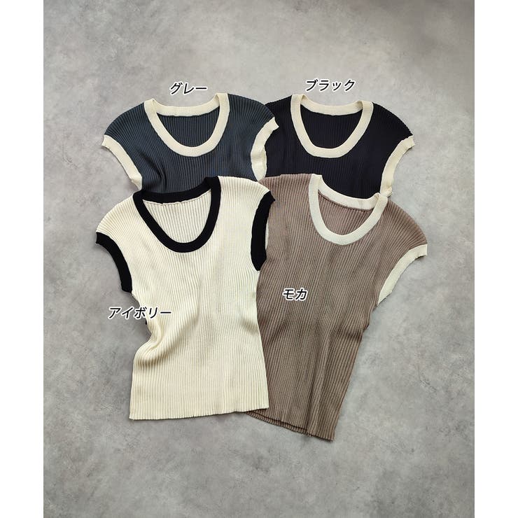 バイカラーフレンチスリーブニット | ad thie | 詳細画像35 