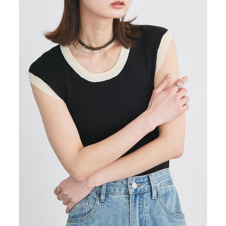 バイカラーフレンチスリーブニット | ad thie | 詳細画像5 