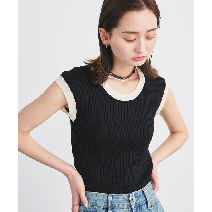 バイカラーフレンチスリーブニット | ad thie | 詳細画像6 