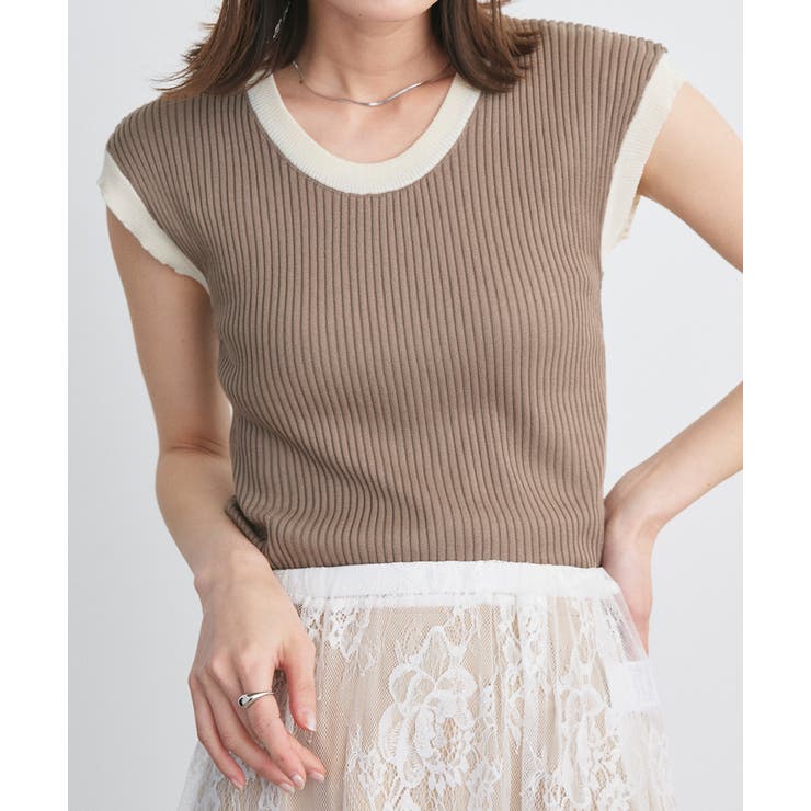 モカ | バイカラーフレンチスリーブニット | ad thie