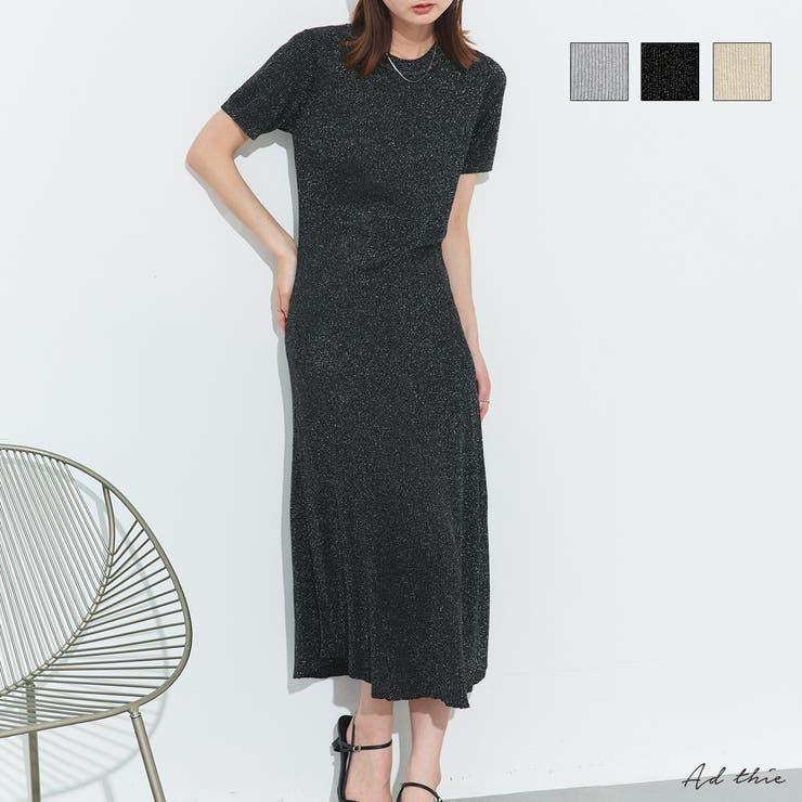 ハーフスリーブラメニットワンピース | ad thie | 詳細画像1 
