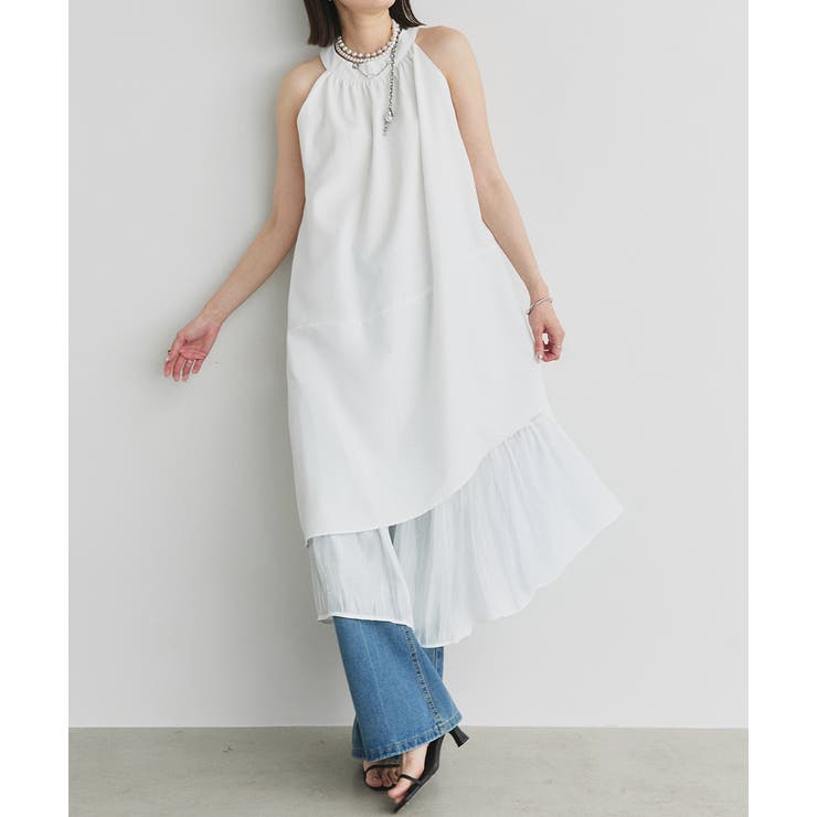 オフホワイト | ホルターネックギャザーワンピース | ad thie