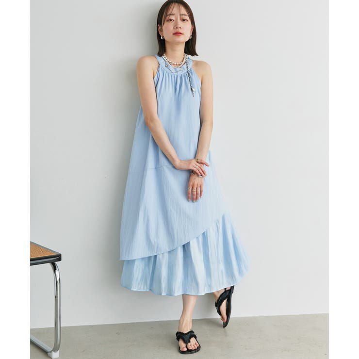 ライトブルー | ホルターネックギャザーワンピース | ad thie