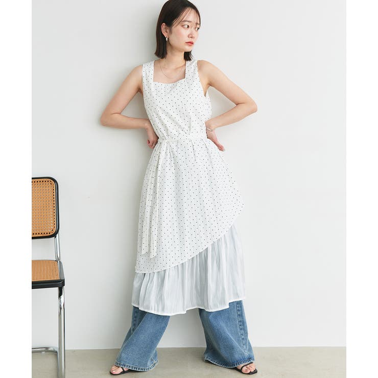 リボン付き レイヤードデザインドットワンピース | ad thie | 詳細画像9 
