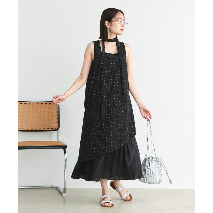 リボン付き レイヤードデザインドットワンピース | ad thie | 詳細画像14 