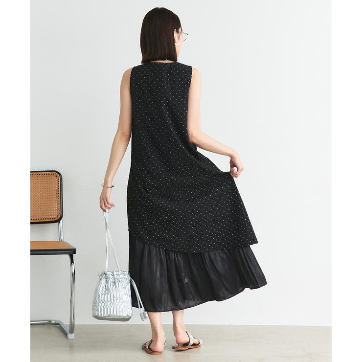 リボン付き レイヤードデザインドットワンピース | ad thie | 詳細画像15 