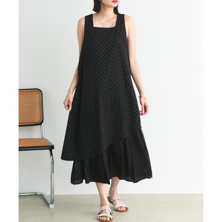 リボン付き レイヤードデザインドットワンピース | ad thie | 詳細画像17 