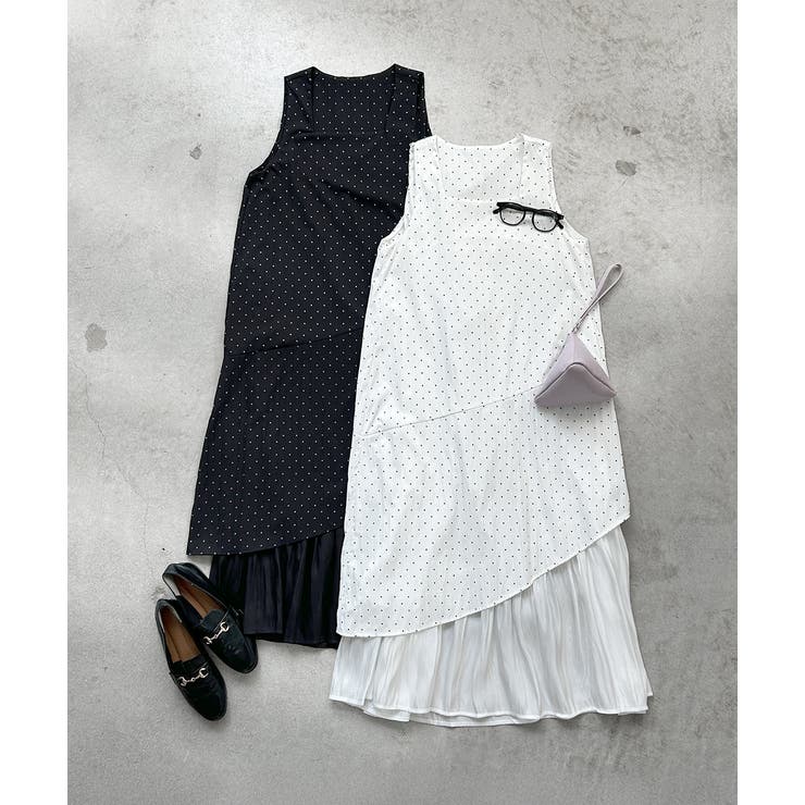 リボン付き レイヤードデザインドットワンピース | ad thie | 詳細画像21 