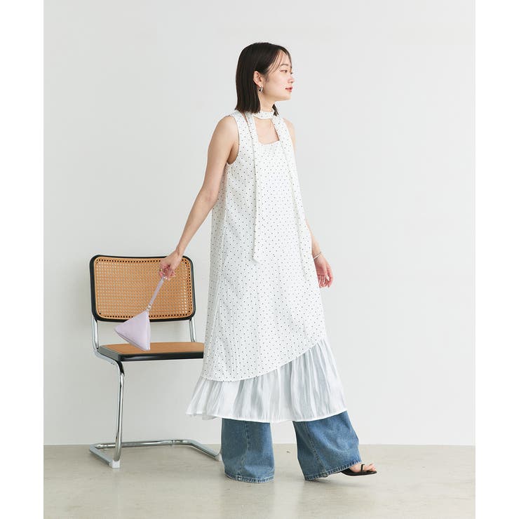 リボン付き レイヤードデザインドットワンピース | ad thie | 詳細画像3 