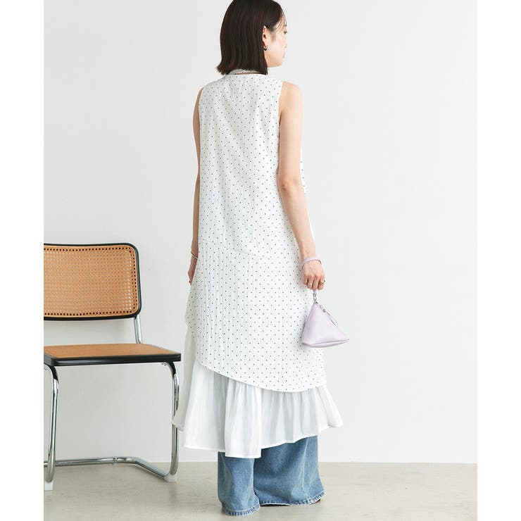リボン付き レイヤードデザインドットワンピース | ad thie | 詳細画像4 