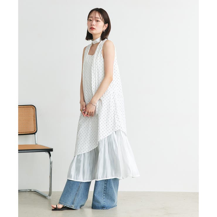リボン付き レイヤードデザインドットワンピース | ad thie | 詳細画像5 