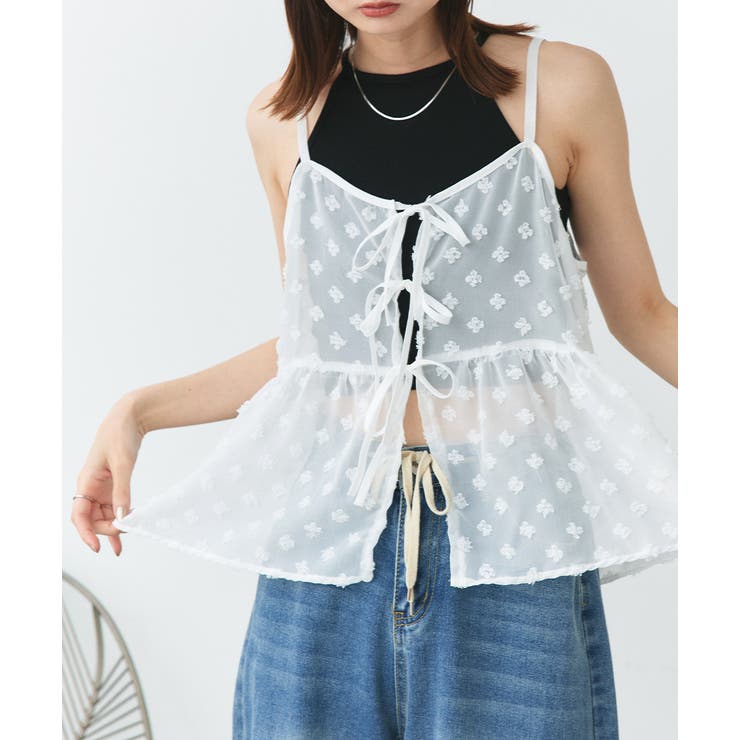 オフホワイト | フロントリボンシアーキャミソールビスチェ | ad thie