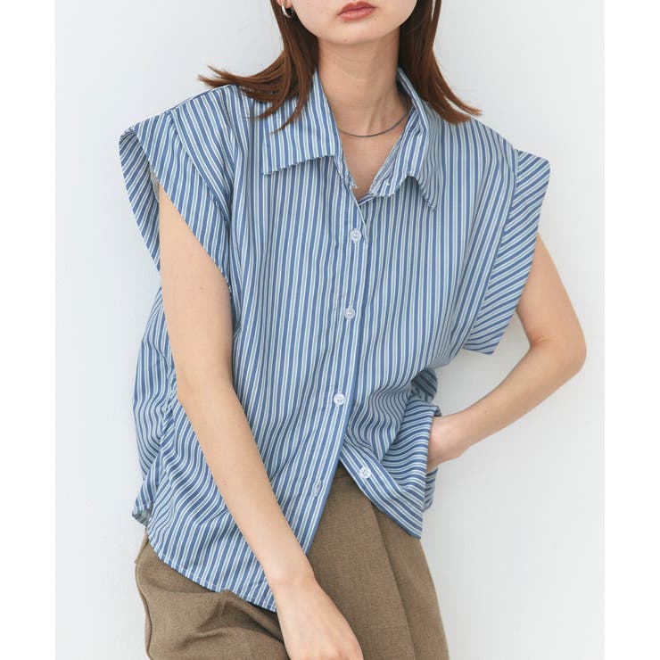 サイドギャザーストライプシャツ | ad thie | 詳細画像9 