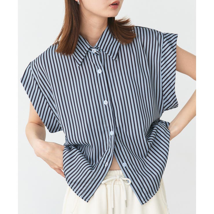 ブラック | サイドギャザーストライプシャツ | ad thie