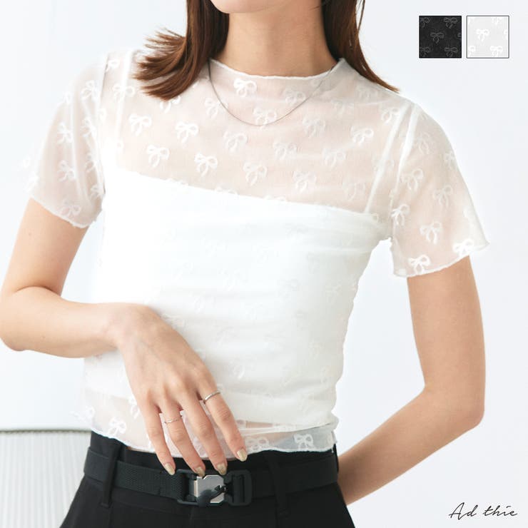 ハーフスリーブリボンシアートップス | ad thie | 詳細画像1 