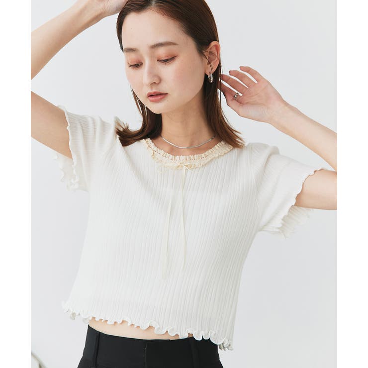 ネックリボンリブニットトップス | ad thie | 詳細画像14 