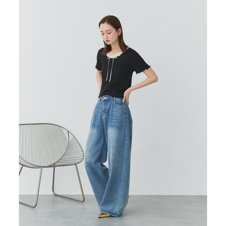 ネックリボンリブニットトップス | ad thie | 詳細画像3 