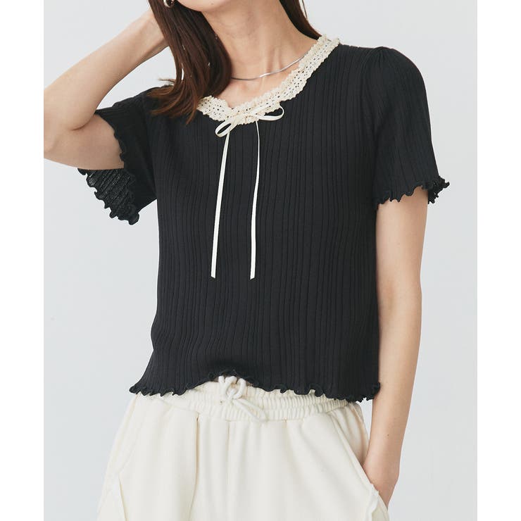 ネックリボンリブニットトップス | ad thie | 詳細画像8 