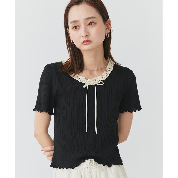 ネックリボンリブニットトップス | ad thie | 詳細画像9 