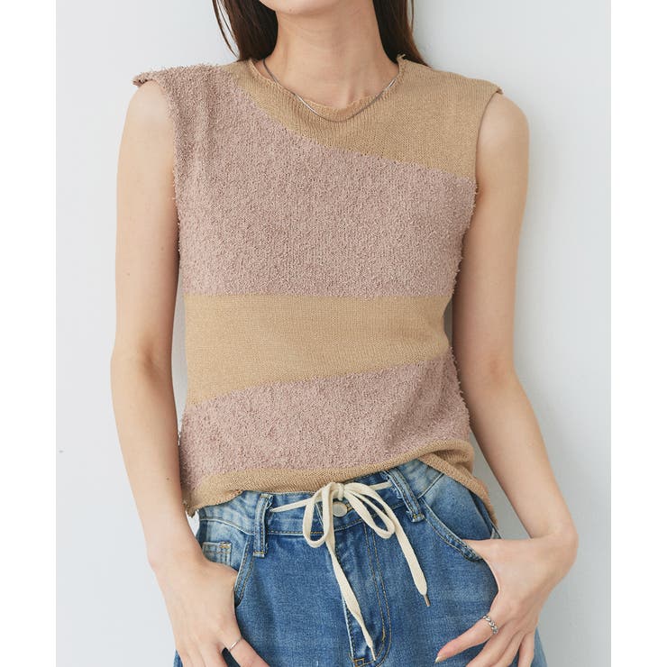 ベージュ | ノースリーブシアーニットプルオーバー | ad thie