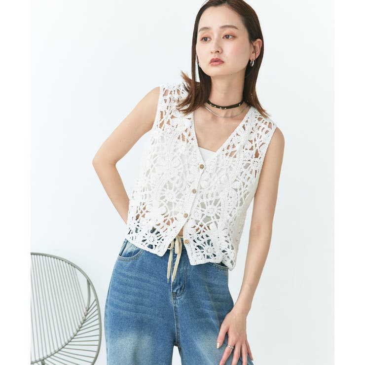 クロシェ編みVネックベスト | ad thie | 詳細画像10 