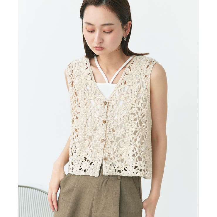 クロシェ編みVネックベスト | ad thie | 詳細画像14 