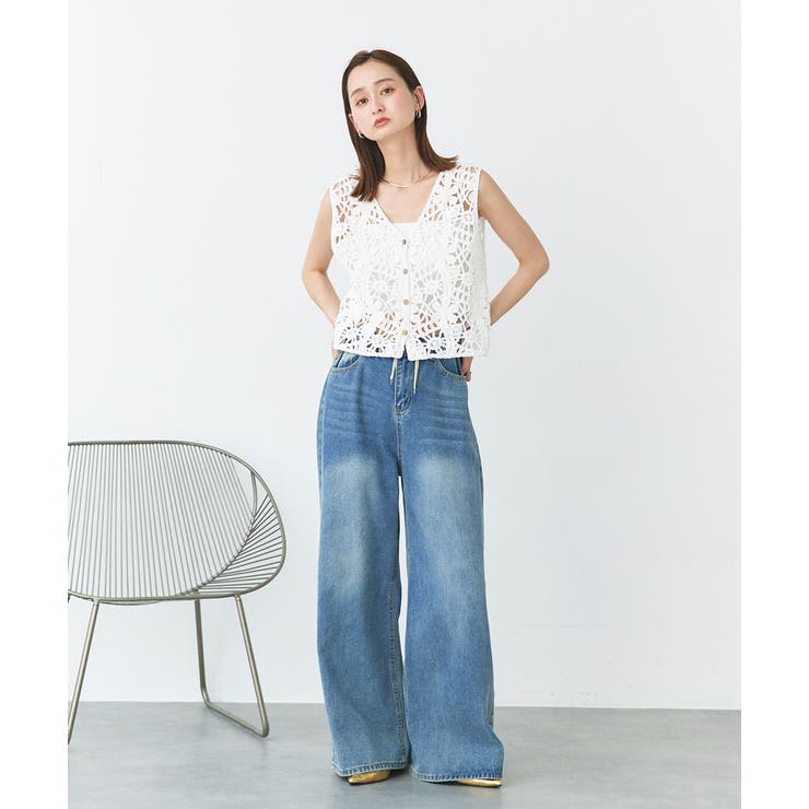 クロシェ編みVネックベスト | ad thie | 詳細画像2 