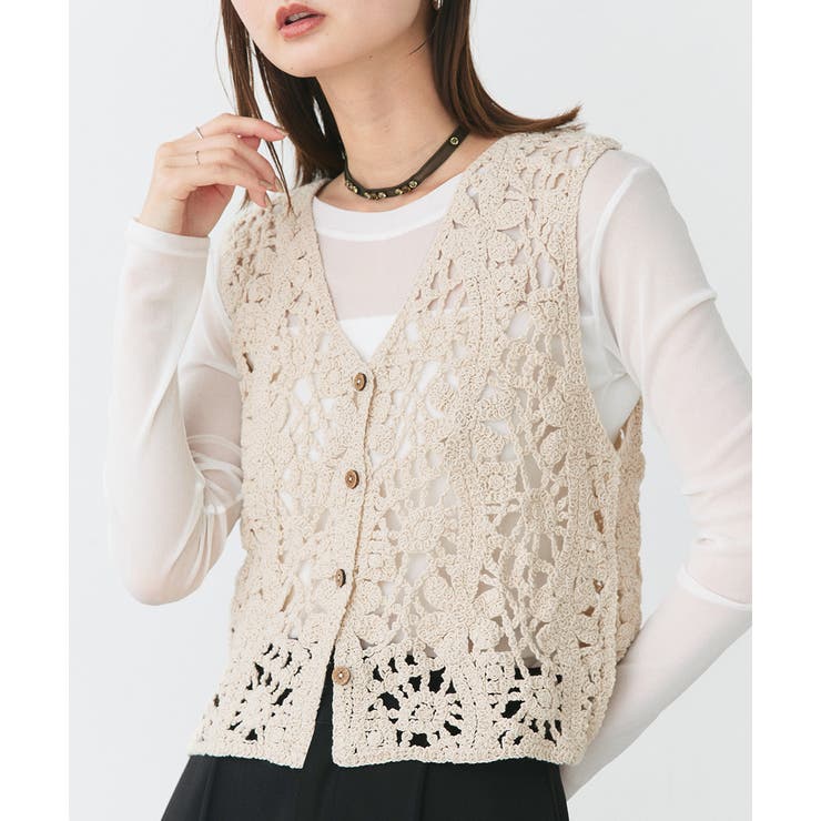 クロシェ編みVネックベスト[品番：ADEW0004949]｜ad thie（アドティエ