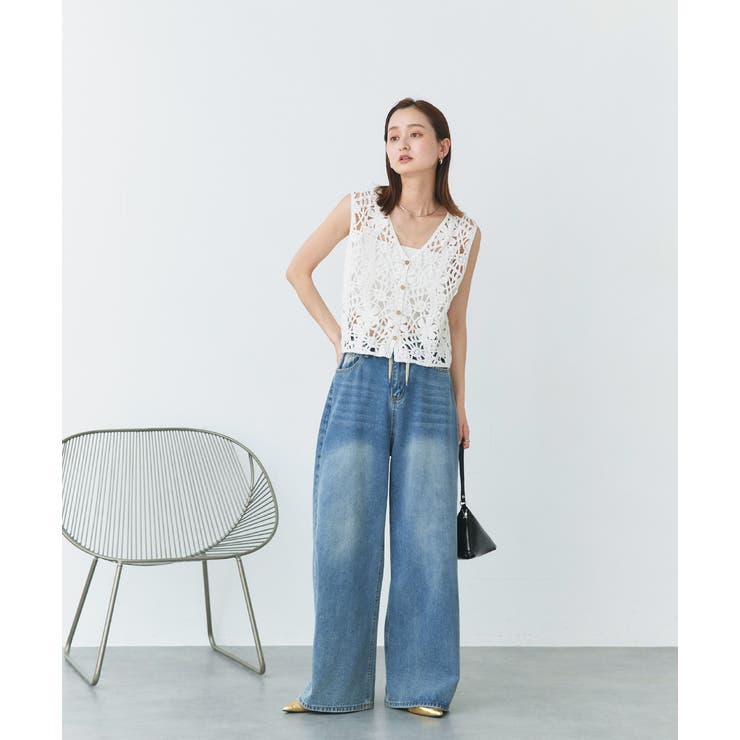 クロシェ編みVネックベスト | ad thie | 詳細画像5 