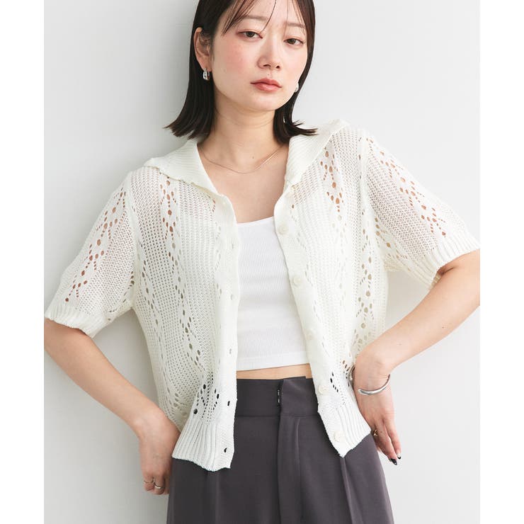 ハーフスリーブポロカラーニットトップス | ad thie | 詳細画像19 