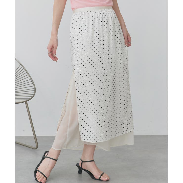オフホワイト | ポルカドットレイヤードナロースカート | ad thie