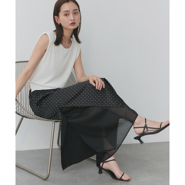 ブラック | ポルカドットレイヤードナロースカート | ad thie