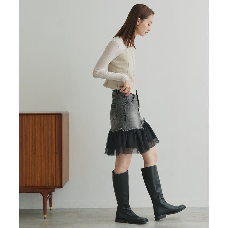 チュールドッキングデニムミニスカート | ad thie | 詳細画像12 