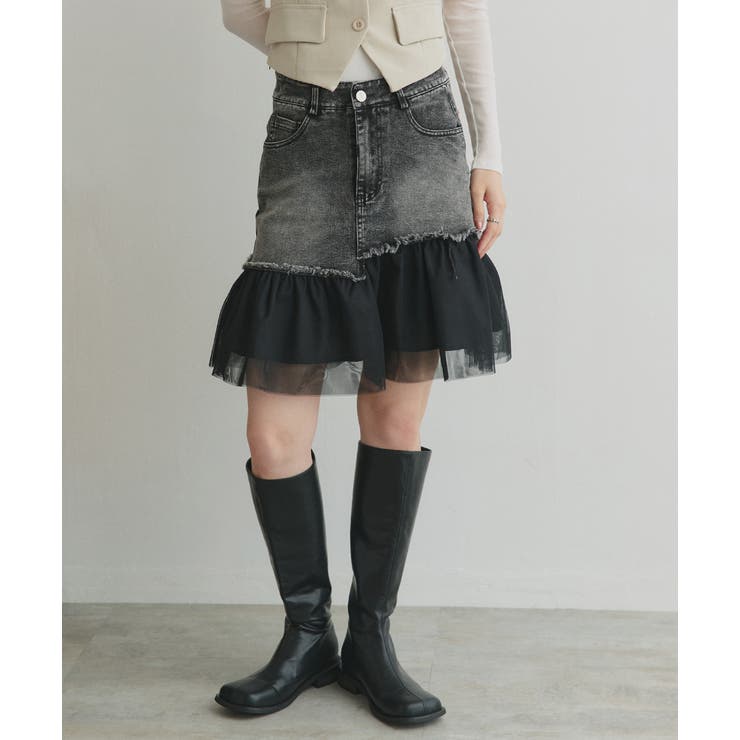 チュールドッキングデニムミニスカート | ad thie | 詳細画像13 