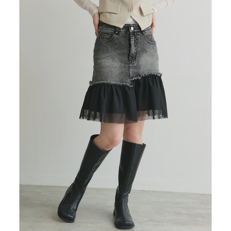 チュールドッキングデニムミニスカート | ad thie | 詳細画像16 