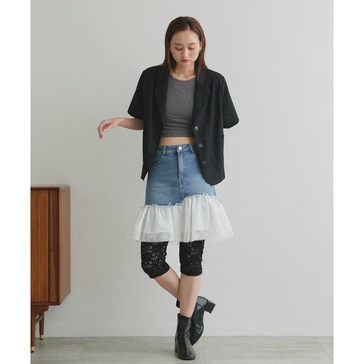 チュールドッキングデニムミニスカート | ad thie | 詳細画像19 