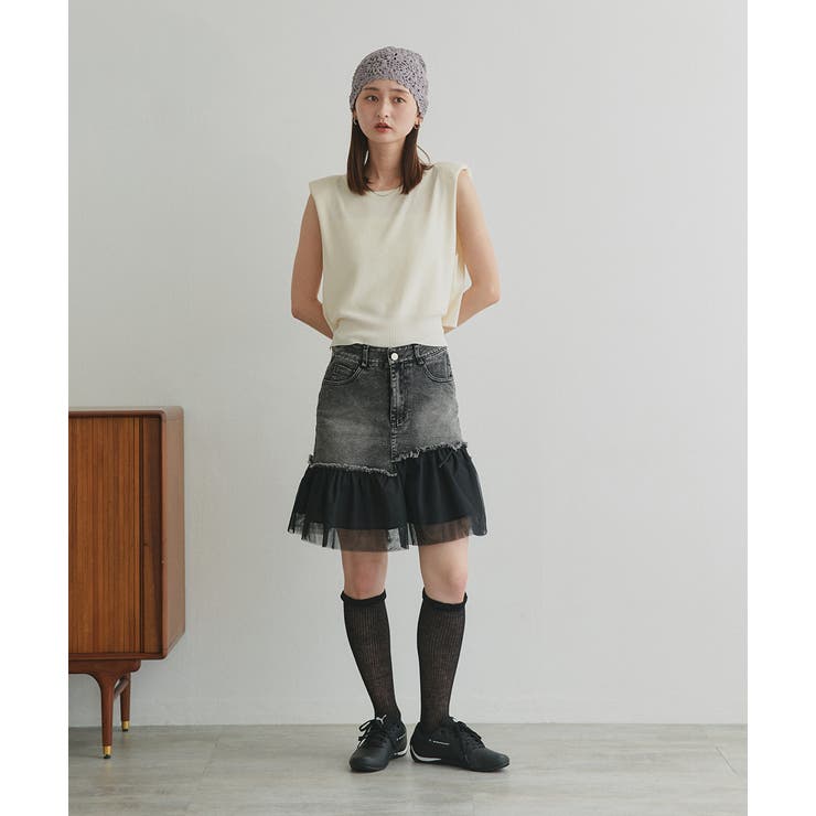 チュールドッキングデニムミニスカート | ad thie | 詳細画像2 
