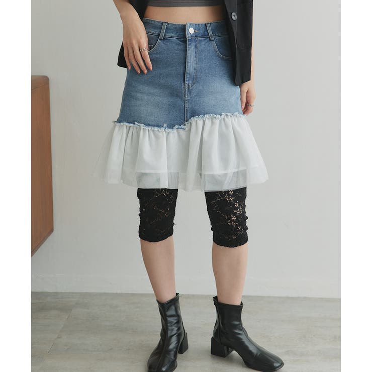 チュールドッキングデニムミニスカート | ad thie | 詳細画像22 