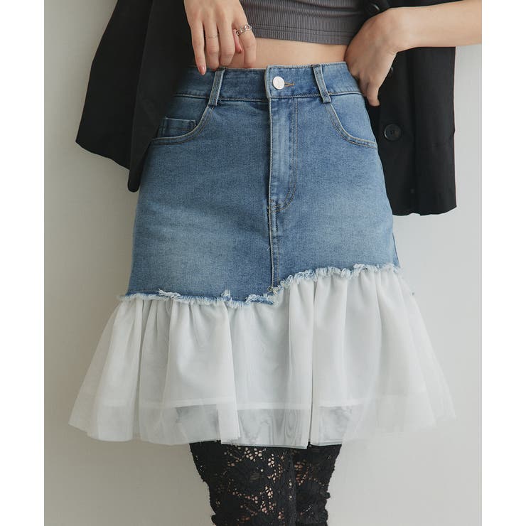 チュールドッキングデニムミニスカート | ad thie | 詳細画像25 