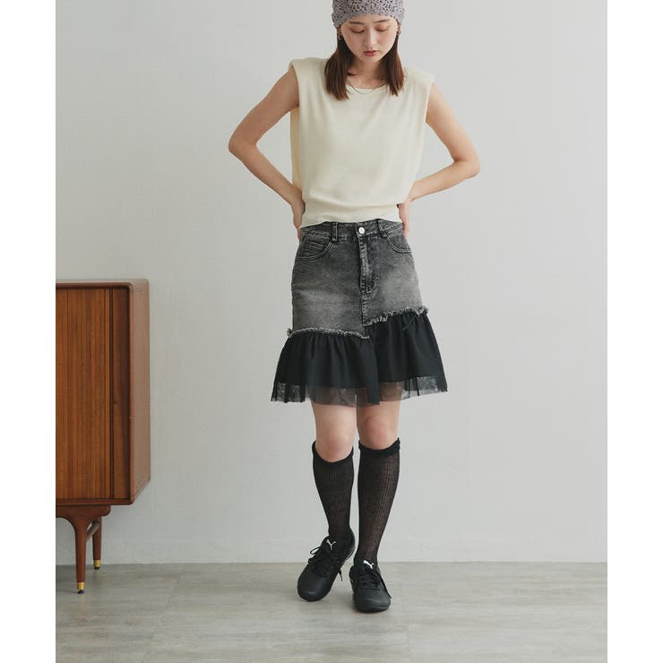 チュールドッキングデニムミニスカート | ad thie | 詳細画像3 