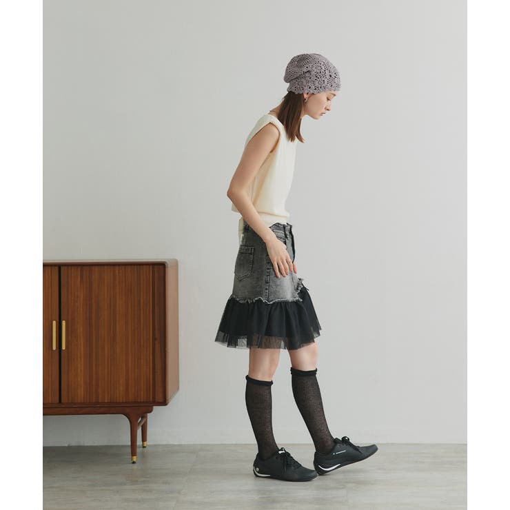 チュールドッキングデニムミニスカート | ad thie | 詳細画像4 