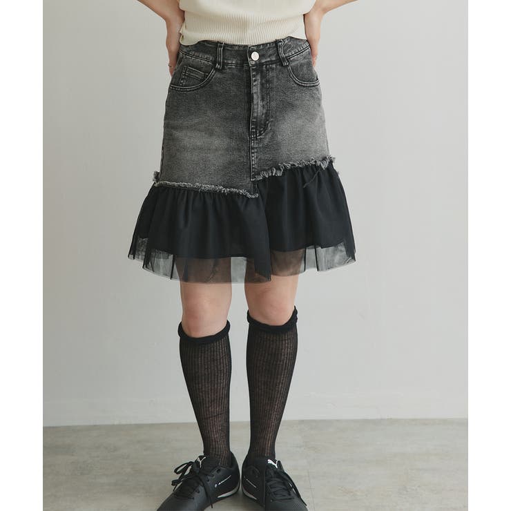チュールドッキングデニムミニスカート | ad thie | 詳細画像6 