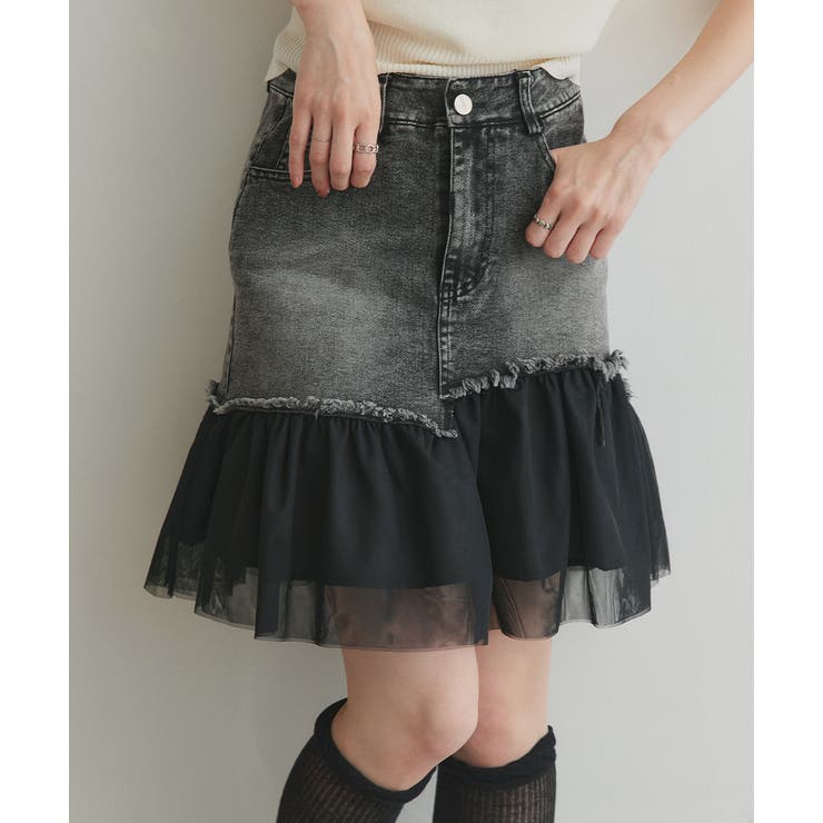チュールドッキングデニムミニスカート | ad thie | 詳細画像9 