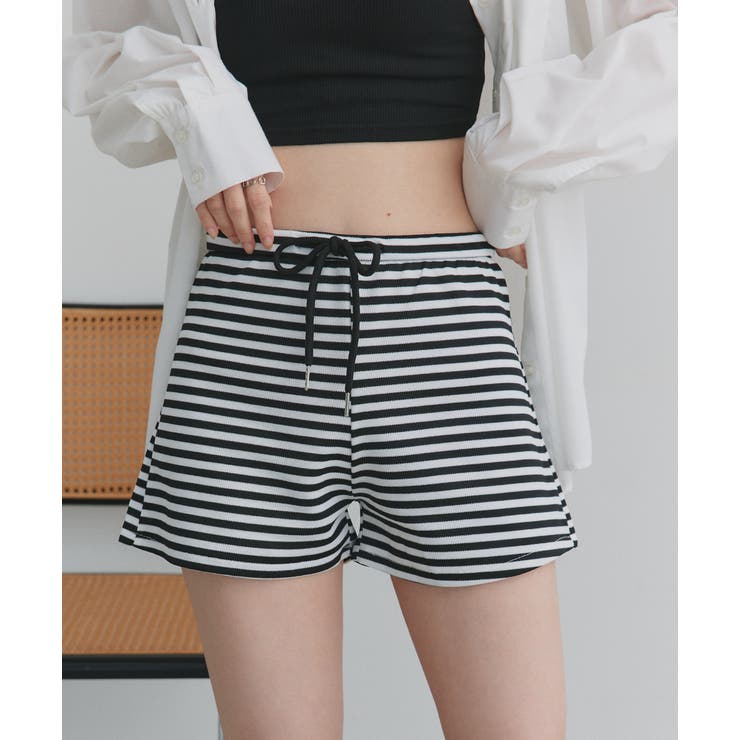 オフホワイト | リラックスボーダーショートパンツ | ad thie