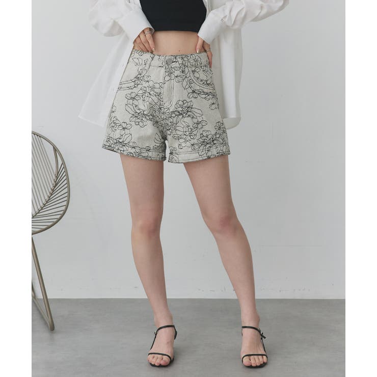 フラワー刺繍デニムショートパンツ | ad thie | 詳細画像24 